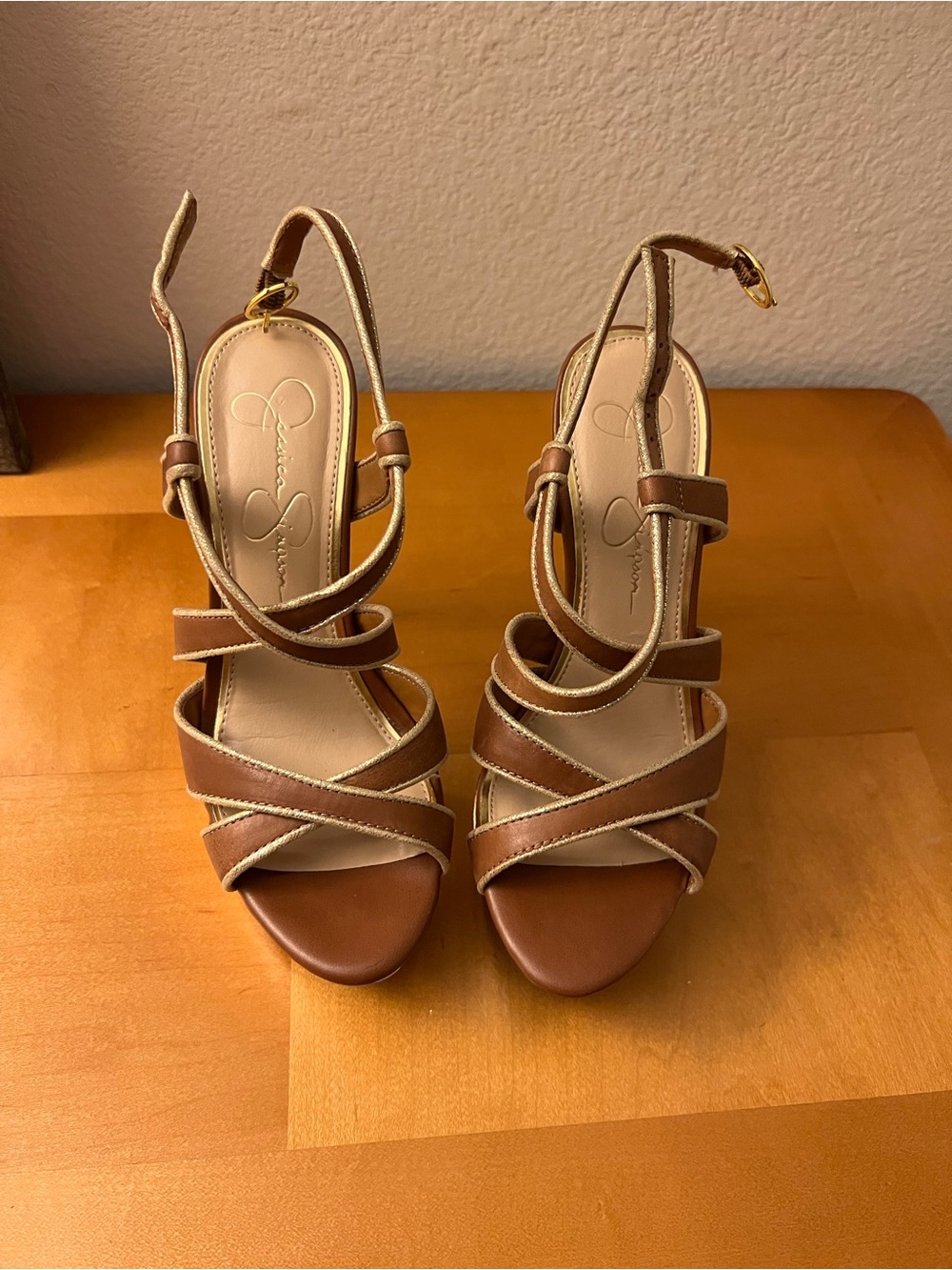 Jessica Simpson Elton Burnt Umber Strappy Slingback Heels